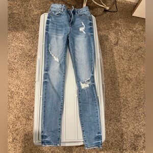 Fashion Nova Light Blue Distressed Skinny Jeans